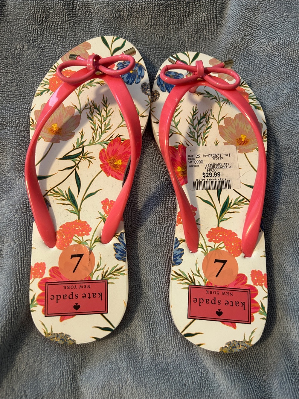 kate spade Pink Floral Bow Flip Sandals